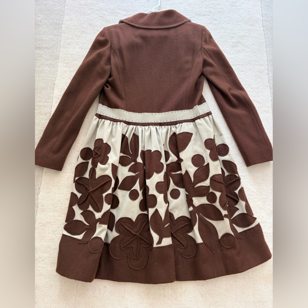 Philosophy di Alberta Ferretti Brown & Cream Floral Appliqué Wool Coat, Small - Picture 3 of 6